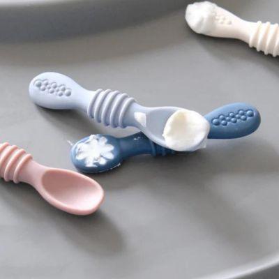 MARSEE Cuillère et fourchette d'apprentissage pour bébé 2 pièces,cuillère  d'apprentissage flexible et résistante à la chaleur(jaune)